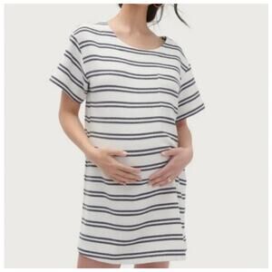 Hatch Isa Stripe Maternity Mini Dress White & Black Striped Casual Classic Sz 4
